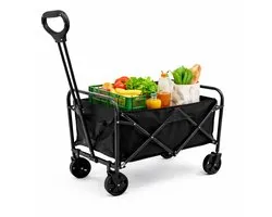 Eurocatch Chariot pliable noir 75 x 45 x 86 cm - Chariot utilitaire pliable avec tissu Oxford 600D durable - Poignée réglable - Avec 2 porte-gobelets - Idéal pour le plage
