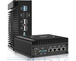Mini Firewall Router PC met Fan - 4 * 2.5GbE LAN, 8GB DDR5, 128GB NVMe SSD, VPN Server voor pfSense/OPNsense/OpenWrt/Proxmox