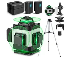 HGLINE Kruislijnlaser met 1,2 m statief - 4D 16-lijn zelfnivellerende laserwaterpas - 4x360° Laserniveau - Bouw Kruislaser - Rotatielaser - voor Bouw, Tegelwerk, Thuisrenovatie, Foto's Ophangen