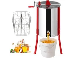 Froadp Premium honingslinger Diagonale slinger Handmatig Tangentiële slinger Roestvrij staal voor 4 ramen Honingextractor met deksel 10 cm hoogteverstelling mkerei Imkerbenodigdheden