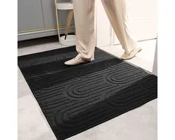 Deurmat binnen - Schoonloopmat binnen - droogloopmat binnen - vloermatten voor binnen - 60x90cm - Polypropyleenvezel - Zwart - wasbaar - anti schuif matje - voor binnen of buiten