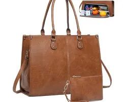 Dames laptoptas – lunchtas - lunchtas dames - Met geïsoleerd lunchvak – 2-in-1 draagtas – Werkstas van PU-leer – Geschikt voor 15,6-inch laptops – Grote inhoud, forenzentas met meerdere vakken