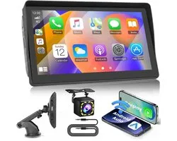 7 Inch Draadloos CarPlay & Android Auto Scherm voor Auto, Autoradio met GPS Navigatie, HD Touchscreen, Bluetooth, Mirror Link, USB & TF, Draagbare Multimedia Speler voor Muziek en Video