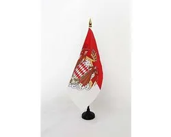 Monaco Coat of arms Table Flag 5'' x 5'' - Monégasque Office Flag 100% Polyester 15 x 15 cm - Mini Desk Flag with 10'' Pole and Black Plastic Base