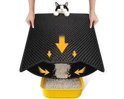 Conlun Cat Litter Mat, 58 x 40 cm, Honeycomb Structure, Double Layer, Waterproof, Urinal-Resistant, Dirt Trapping Mat, Washable, Non-Slip Cat Litter Box, Black