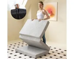 Hcore 10.5cm Foldable Mattress Single with Storage Bag Triple Gel Memory Foam Mattress Topper, CertiPUR-US CertiPUR-US Certified, Grey, 180 x 65 x 10cm