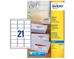 Huismerk Avery L7160-250 Laserprinter Etiket 63.5x38.1mm Wit