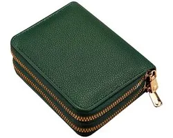 Portemonnee - Pasjeshouder - Dubbele rits - Meerdere vakken - Imitatieleer - PU leder - Money wallet - Papier en muntgeld - Contant geld opbergen - Groen - Gouden afwerking - 11x8 cm - Jonyx