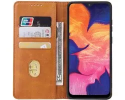 Etui en cuir Samsung Galaxy A10 Smartphonica avec fermeture magnétique et porte-cartes – Marron / Cuir / étui livre