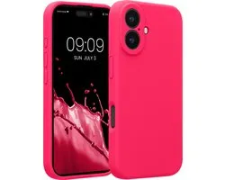 kwmobile coque de téléphone compatible avec Apple iPhone 16 - Coque arrière en TPU avec revêtement en silicone - Coque pour smartphone en rose fluo