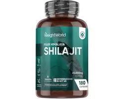 Capsules de Shilajit - 20 000 mg - 180 capsules pour 6 mois - Extrait Puur de Shilajit de l'Himalaya (40:1) - Fabriqué au Royaume-Uni - Vegan et sans stéarate de magnésium - WeightWorld