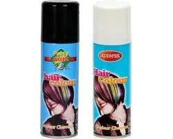 Goodmark Carnaval verkleed haarverf - haarspray - kleuren wit en zwart - 125 ml per flacon - verven