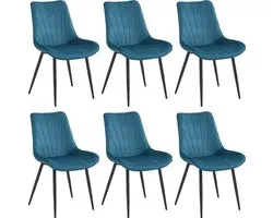 Colenis® - Lesedi Eetkamerstoel - Set Van 6 - Petrol - Fluweel - Velvet - Industrieel