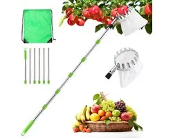 seOSTO Fruitplukker met telescoopsteel, fruitplukker voor kersen, diameter 16 cm, appelplukker met katoenen zak, kersenplukker, pruimenplukker voor het bereiken van geïrriteerde plaatsen