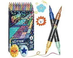 Marqueurs acryliques - 36 Pièces / 72 Couleurs - Glitter Dual Tip - Pour le dessin, le lettering & les cartes