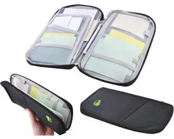 Zwarte Reisdocumenten Houder met Ritssluitingen - 24x14cm - Zwart | Paspoort en Geld Houder | Reistas | Creditcardhouder | Reis Organizer | Reisetui | Reisportemonnee | Paspoorthoesje | Money belt | Travel wallet | Document houder