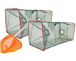 Eurocatch Krabben & Kreeften Fuik Set – 2x Opvouwbare Fuik + Schepnetje