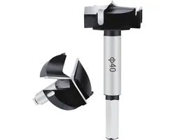 Wolfraam staal Forstnerboor 40 mm, 3-Schneider Forstner boorbit, houtboor, potboor, kunstboor voor hout en hardhout