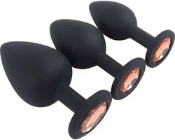 Banoch | Buttplug set Penumbra | zwart siliconen | diamant steen | amber