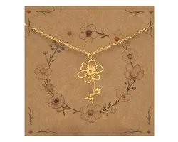 Bixorp Collier Fleur de Naissance Octobre / Cosmea - Acier Inoxydable Doré - Cadeau Bloem pour Femmes & Filles