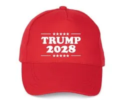 Mijncadeautje - 5 panel - Cap - Rood - Verstelbaar - Pet van 100% dik geborsteld katoen- unisex - opdruk wit - Trump 2028
