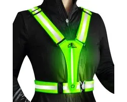 MJ Sports Premium X-Shape Hardloopvest - Hardlopen met Verlichting - Hardloopverlichting - Reflecterend Veiligheidsvest - Running Lights - Wandelen - LED Lampjes - One Size - werkt op batterij CR 2032