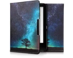kwmobile e-reader hoesje geschikt voor Tolino Vision 1 / 2 / 3 / 4 HD hoes - E reader flip case met magnetische sluiting - Ereader cover - Sterrenstelsel en Boom design in blauw / grijs / zwart