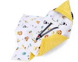 Couverture d'emmaillotage pour siège auto et poussette – couverture bébé Minky douce réversible avec capuche pour nouveau-nés – Utilisable toute l'année en déplacement et à la maison 90×90 cm Safari-toffee Oeko-Tex
