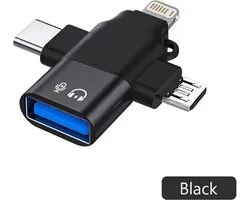 Elough 3 In 1 - Usb3.0 - Data Reader / Transfer Micro/Type C/Bliksem Converter Voor Usb Disk Mouse - Smart Cardreader Voor Iphone Samsung Tablet Ipad - Zwart