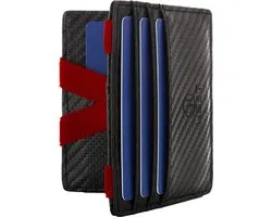 WEST® Magic Wallet met Muntvak, Inclusief Elegante Geschenkdoos, Compacte en Kleine Portemonnee Heren, Extra Sterke Geldriemen, Pasjeshouder Slanke Portemonnee met Muntvak, RFID-Bescherming (Zwart-Rood)
