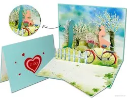 Popcards.nl pop-up kaart – Valentijn Romantiek Romantisch samenzijn Liefde Liefdeskaart trouwkaart Samenwonen Samen wonen Vriendschap Fietsen Valentijnskaart Valentijnsdag pop-up kaart 3D wenskaart