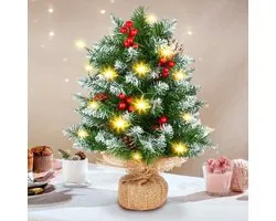50 cm Christmas Tree - Table Christmas Tree - Small Artificial Christmas Tree with LED, Red Berries, Pine Cones Ornaments for Table Window Sill Office Decoration Christmas Decoration