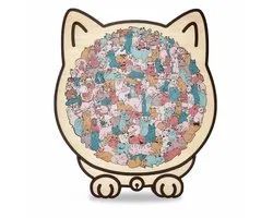 Cat Shaped Wooden Jigsaw Puzzle for Adults -Stress Relief Brain Teaser- Unique Wall - Table Decor Gift for Cat Lovers (Macaron)
