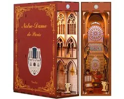 Tonecheer Notre Dame de Paris Book Nook Bouwpakket - Modelbouw - 18,2 x 8 x 24,5 cm - Houten 3D Puzzel - Boekensteun - LED-licht - Bewegingssensor Licht - Boekenhouder