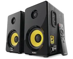 MAJORITY D40X Boekenplank Bluetooth Speakers | Actieve 2.0 HiFi Luidsprekers met 70W Versterkt Geluid, Kevlar Gele Woofer | Optisch, RCA, USB, SD & AUX Ingangen | Inclusief Afstandsbediening