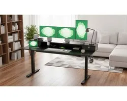 Electric Desk Casa Velluto NeroPro – Height Adjustable Sit-Stand Desk 160x60 cm with 2 Drawers, Memory Function, Anti-Collision, Sturdy Metal Frame – Black Home Office & Computer Desk