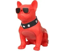 French Bull Dog Speaker CH-M10 - Haut-parleur Bluetooth portable sans fil - Port USB - Radio - Micro SD - 25 cm - Rouge
