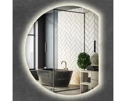 Wallfluent LED Spiegel - Ronde LED Spiegel Afgesneden - 70 cm x 80 cm - Moderne Decoratieve Spiegel - Kledingkamerspiegel – Gangspiegel – Badkamerspiegel – Tienerkamerspiegel - Neutraal Wit 4000K - Make-up & scheer Spiegel - Design Spiegel