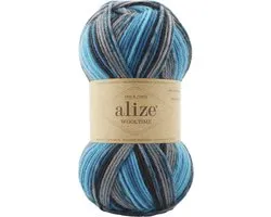 Laine pour chaussettes Alize Wooltime - Easy & Comfy - Superwash - Turquoise / Blauw/ Grijs
