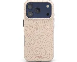 VivaLora Tough Telefoonhoesje iPhone 17 Pro met MagSafe - Wavy Lines Print - 2-in-1 Phone Case - Hard Case & Siliconen Backcover - Extra Bescherming - Shockproof Cover - Ecru/Rood