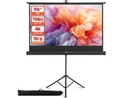 Atlasyx projectiescherm - Beamer scherm - Projectiescherm met statief - Beamer doek - 60Inch - 16:9 Beeldverhouding - 160° - 4K HD