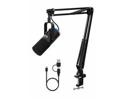 APO Electronics®- Studio 1T - USB / XLR Gaming Microfoon met Boom Arm - RGB - Streaming & Podcast Microfoon - Volume & Echo - Zwart