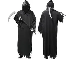Faburo Halloween Costume Men Grim Reaper Robe with Head Cap Face Mask, Sickle and Gloves, Grim Reaper Costume for - ShopVlot