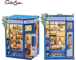 CuteBee - Book Nook - DIY Miniature Maisons - Modelbouwpakket - Wooden Modelbouw - Tieners (14+) - Adultes - Wooden Boekensteun - Literature Bookstore (BJAA203)