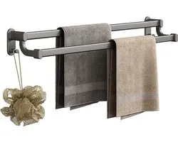 Towel Rail No Drilling - Wall Towel Holder with 2 Hooks - Self-Adhesive Towel Rail 60 cm Towel Holder Double Arms - Wall Mounted Towel Rack for Bathroom Kitchen (60 cm)