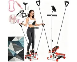 Supvox Stepper met Handvat & Weerstandsbanden – Compacte Trainingsapparaat voor Thuis, LCD-Display, Hydraulische Weerstand, Geschikt tot 200 kg, Inclusief Massageaccessoires