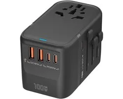 100W GaN Universal Travel Adapter International Power Adapter, 5 USB (3 USB C) Charging Ports European Travel Plug Adapter Worldwide for US to Europe UK, EU, AU (Type C/G/A/I) Outlet Wall Charger