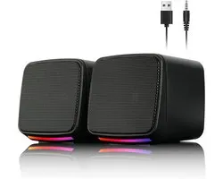 longziming -Luidsprekers - Compacte Stereo Boxen - Bureauluidsprekers - Dual 3W Uitgang - LED Atmosfeerlicht - Duurzaam Kunststof - Ruimtebesparend Design - 1 Set