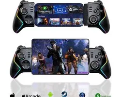 Gamecontroller voor iPad/tablet (tot 13 inch) met hall‑effect‑joysticks en‑triggers, macro‑functie, turbo‑functie, rgb‑verlichting, remote‑play‑controller voor PS5/PS4/pc/Xbox