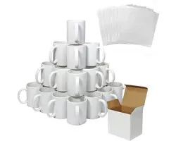 72 tasses à sublimation Witte 11 oz/325 ml en céramique AAA avec boîtes et 10 feuilles de sublimation lavables au lave-vaisselle/micro-ondes pour presse à chaud, encre et motifs en Vinyl personnalisables